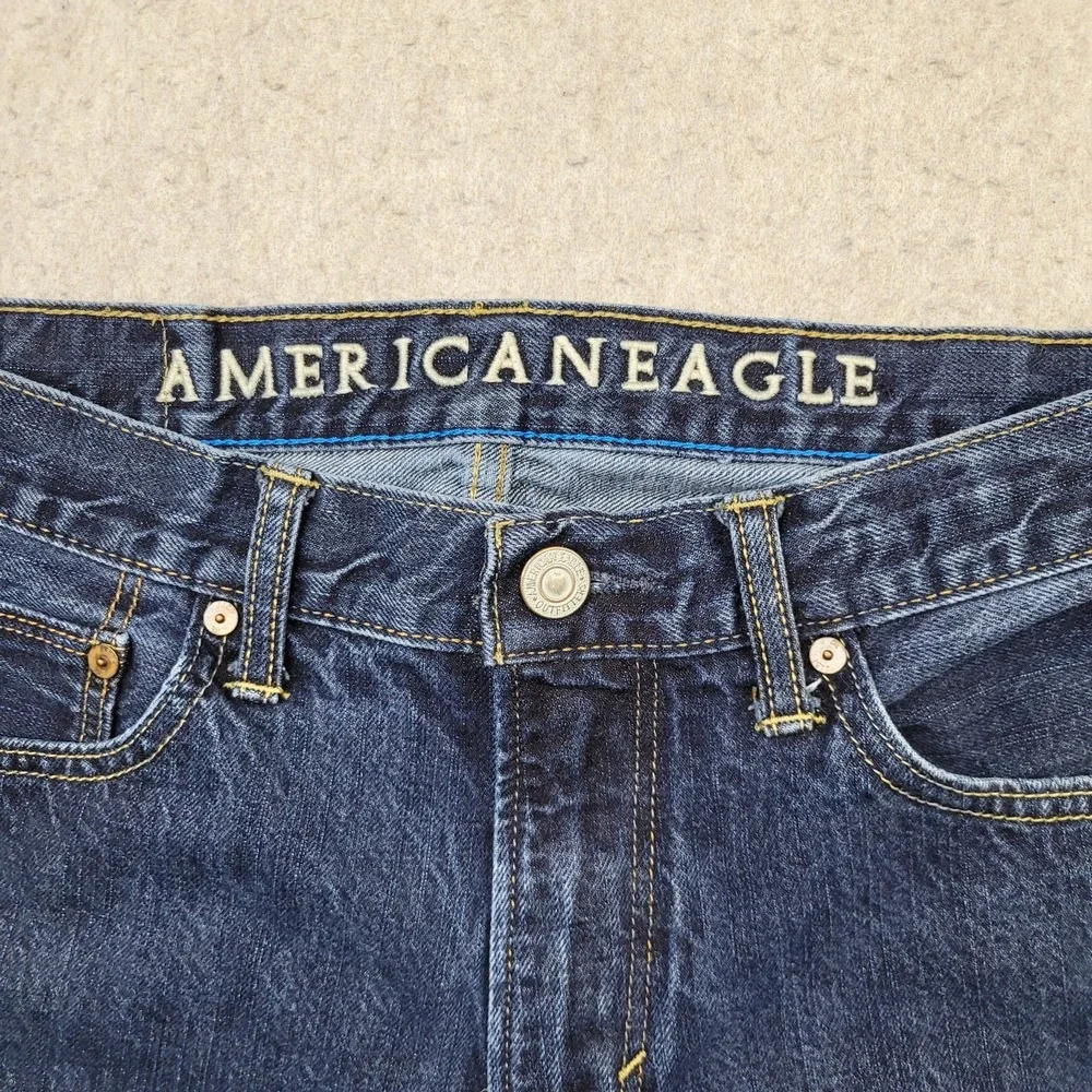 Vintage American Eagle Slim Straight Jeans Mens 32x34 Blue Dark Wash Denim - Picture 3 of 12